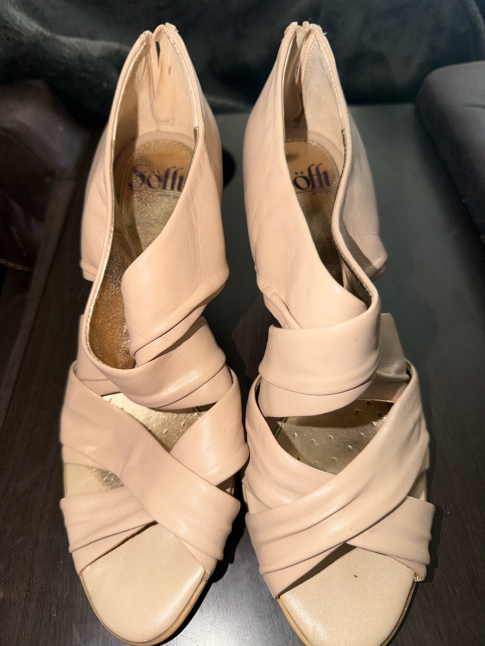 Sofft Blush Crisscross Leather Peep-Toe Heels